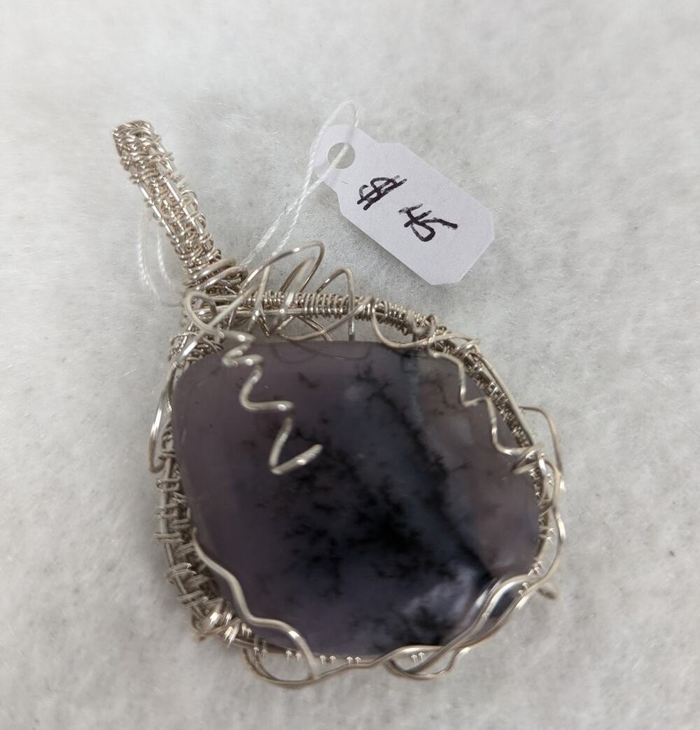 SS and SF wire wrap pendant no chain dendrick agate 1.5" x2.5"